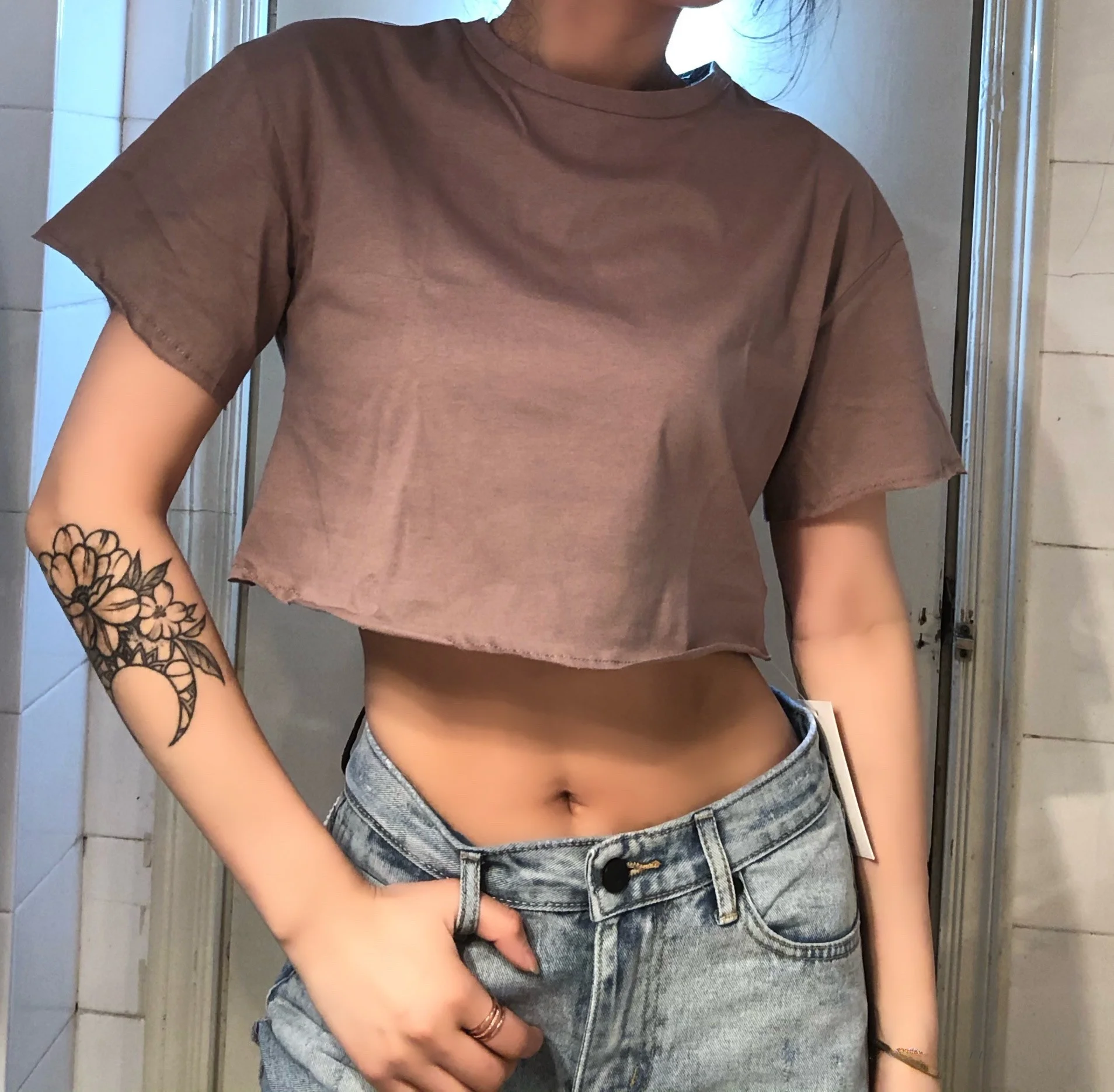 Retro okrągły T-shirt damski Ne ort Sve, bawełniany, jednolity kolor, styl uliczny, letni top, luźny krój, uniwersalny, podstawowy t-shirt