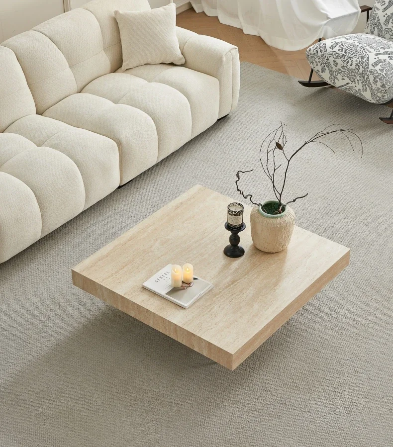 SX Travertine Rock Slab Coffee Table Household Living Room Acrylic Suspension Modern Light Luxury Minimalist Square Tea Table