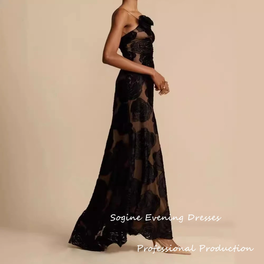 Vestidos de baile pretos com apliques para mulheres 2025, alça espaguete, elegante, tule, فسات -.ṁ, vestido de noite sem mangas, ocasiões formais