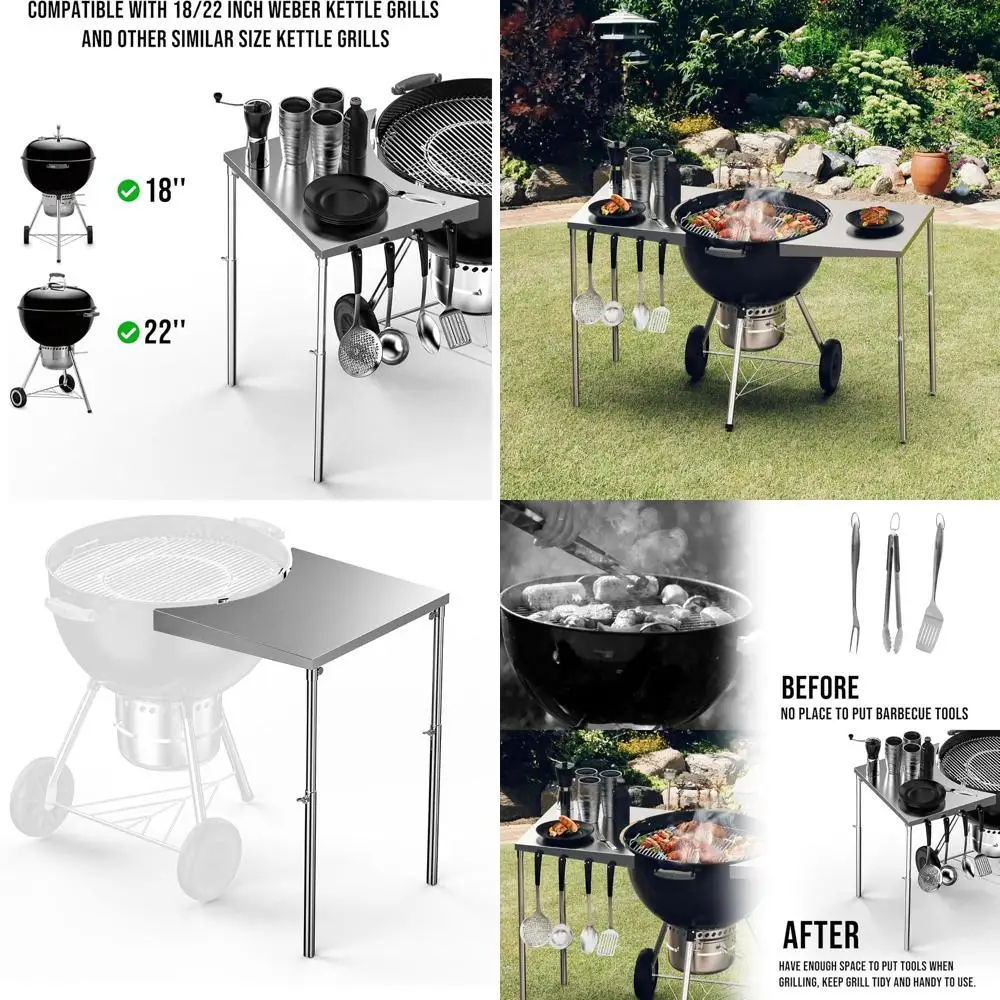 

Adjustable Height Side Table/Shelf for 18/22 Charcoal Kettle Grills
