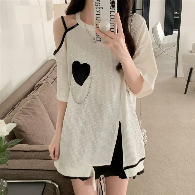 Women Summer Korean Fashion Loose Large Size Appear Thin Patchwork O-neck Short Sleeve T-Shirt Ladies Casual All-match Top Tee