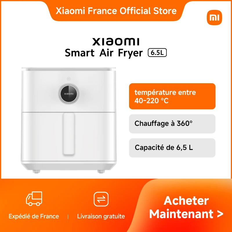 Xiaomi-Smart Air Fryer, Tensibilisation à 360 °, Puzzles ité de 6,5 L, Température Mobentre 40-220 °C, 6,5 L