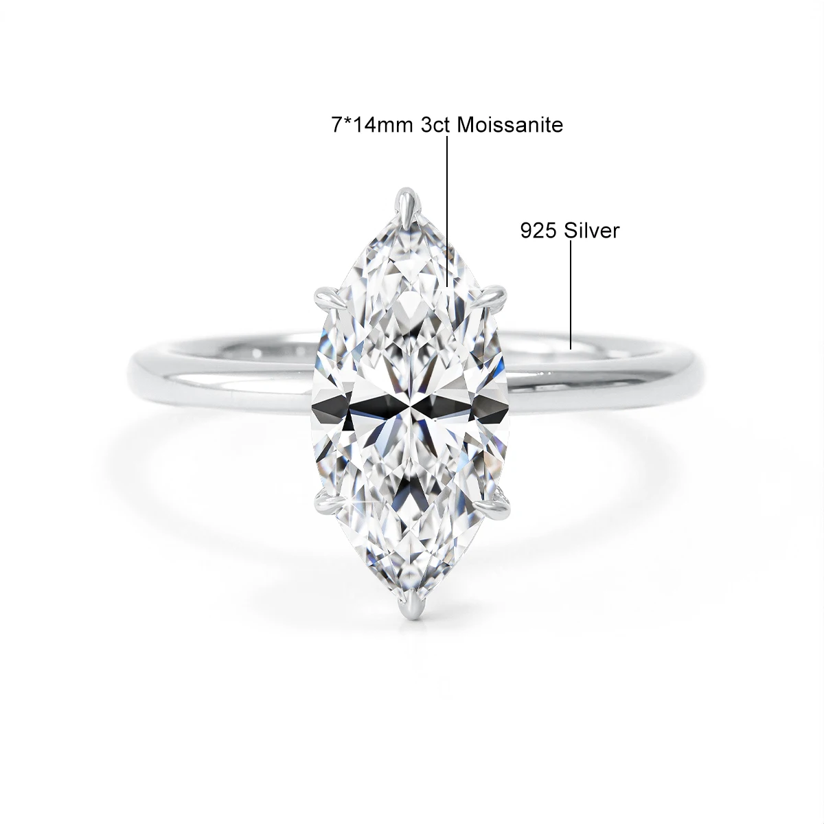 3 Karat Solitärring mit Marquise-Schliff aus Moissanit für Damen, 925er Sterlingsilber, 6-Krappen-Verlobungsring mit GRA-Zertifikat – Detail 1