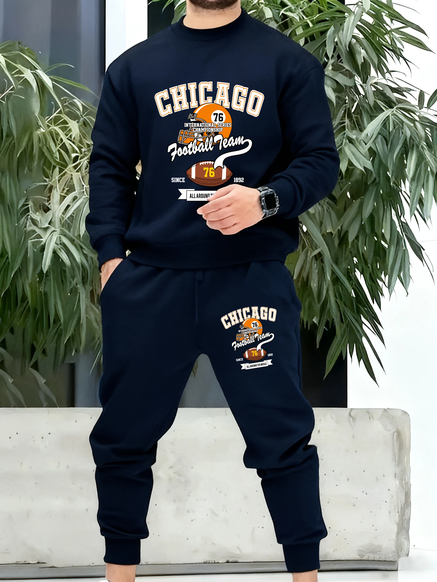 Chicago Football Team Sport Print Trackshuit For Men Autumn Warm Sportset Loose Fleece Casual Clothing Unisex Simple Pants