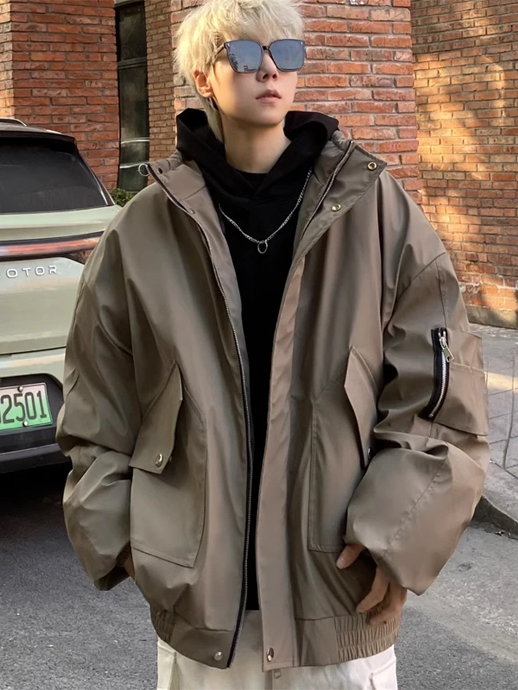 

Утепленная хлопковая куртка-парка для мужчин: теплая молодежная модель в американском уличном стиле, повседневная, модная, из полиэфирного волокна