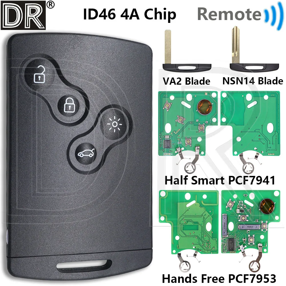 Great ID46/4A Chip Half Smart/Hands Free Car Remote Key For Renault Megane 3 Laguna 3 Grand Scenic Koleos Fluence Clio IV Captur