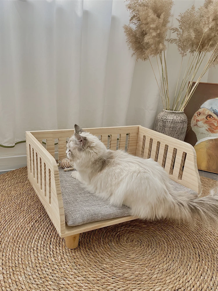 

The product can be customized.Pet cat solid wood bed, all-season breathable, small and medium-sized dog kennel, mold proof