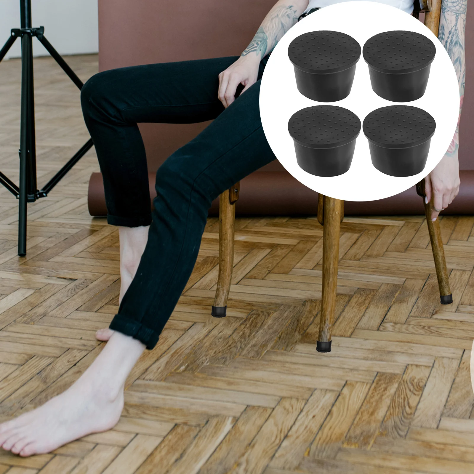 

4Pcs Non-Skid Rubber Caster Cups Furniture Pads Round Bed Chair Wheel Stoppers Reduce Noise Prevent Scratching Hardwood Floors