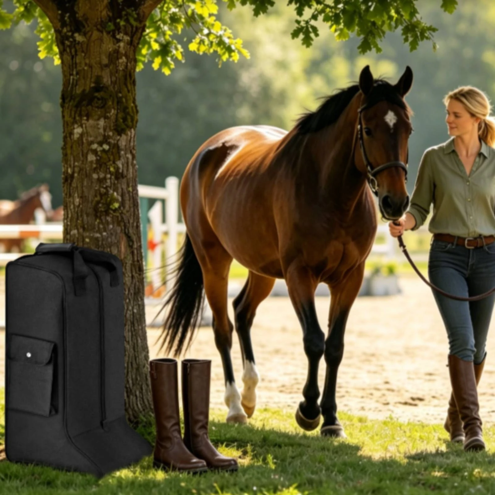 Tall Boot Storage Bag Full-Zip Riding Boot Bag with Outer Pocket Lightweight Spacious for Equestrians, Travel, Equestrian Trips