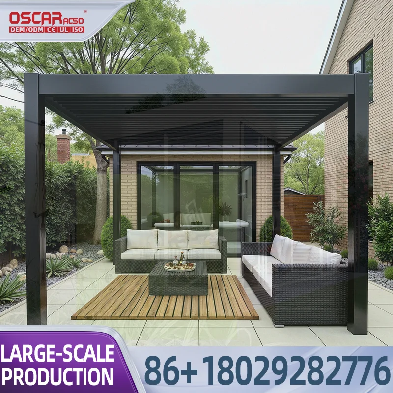 Motorized Retractable Louvered Roof Pergola Aluminum Structure with Automatic Function Luxury Stylish Outdoor Shelter Patio Gard