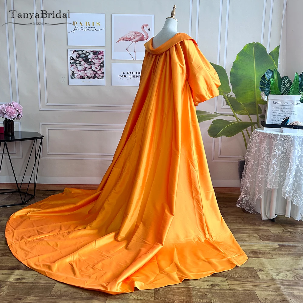 

Orange Taffeta Long Cape With Puffy Sleeves ,Fashion Jacket ,Bridal Cloak Chic DJ276