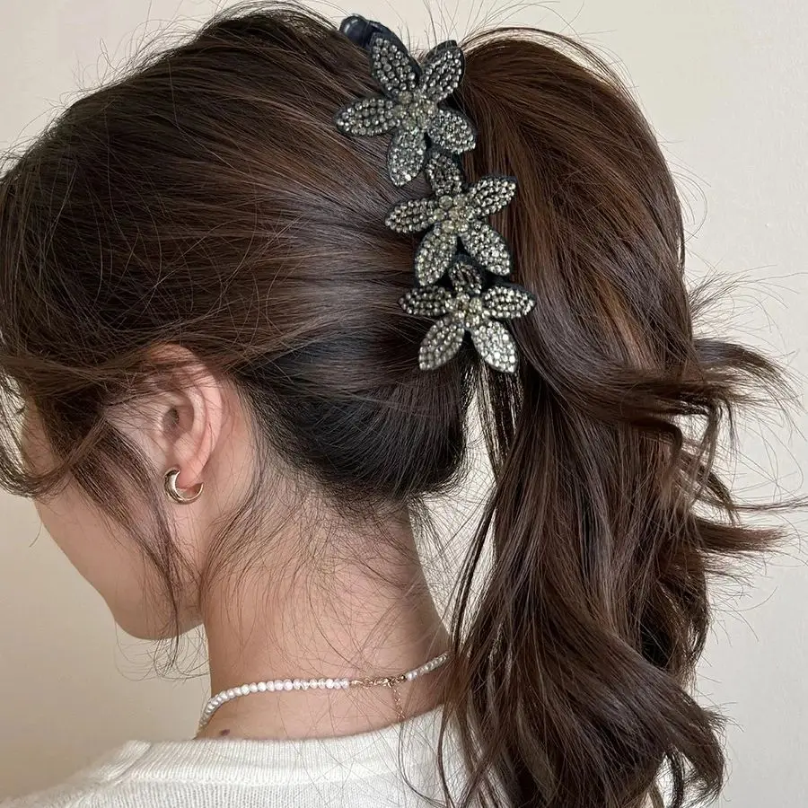 AWAYTR طويل القوس عقدة الموز كليب باريت موضة جديدة مقاطع الشعر للنساء حجر الراين المهر إكسسوارات الشعر القيثارة نانا كليب