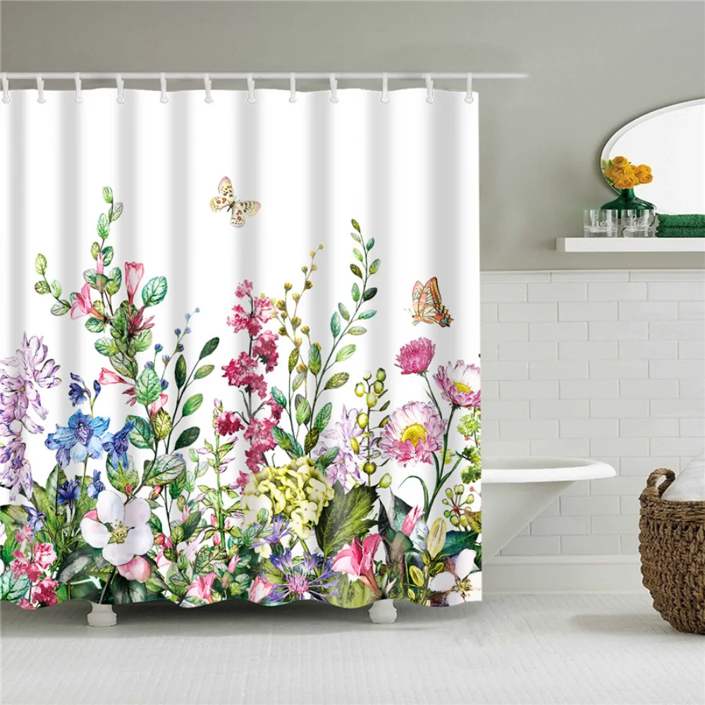 Bird Shower Curtain Fabric Colorful Cute Birds Branch Art Watercolor Painting Bathroom Curtain Home Decor Curtains For Kitchen