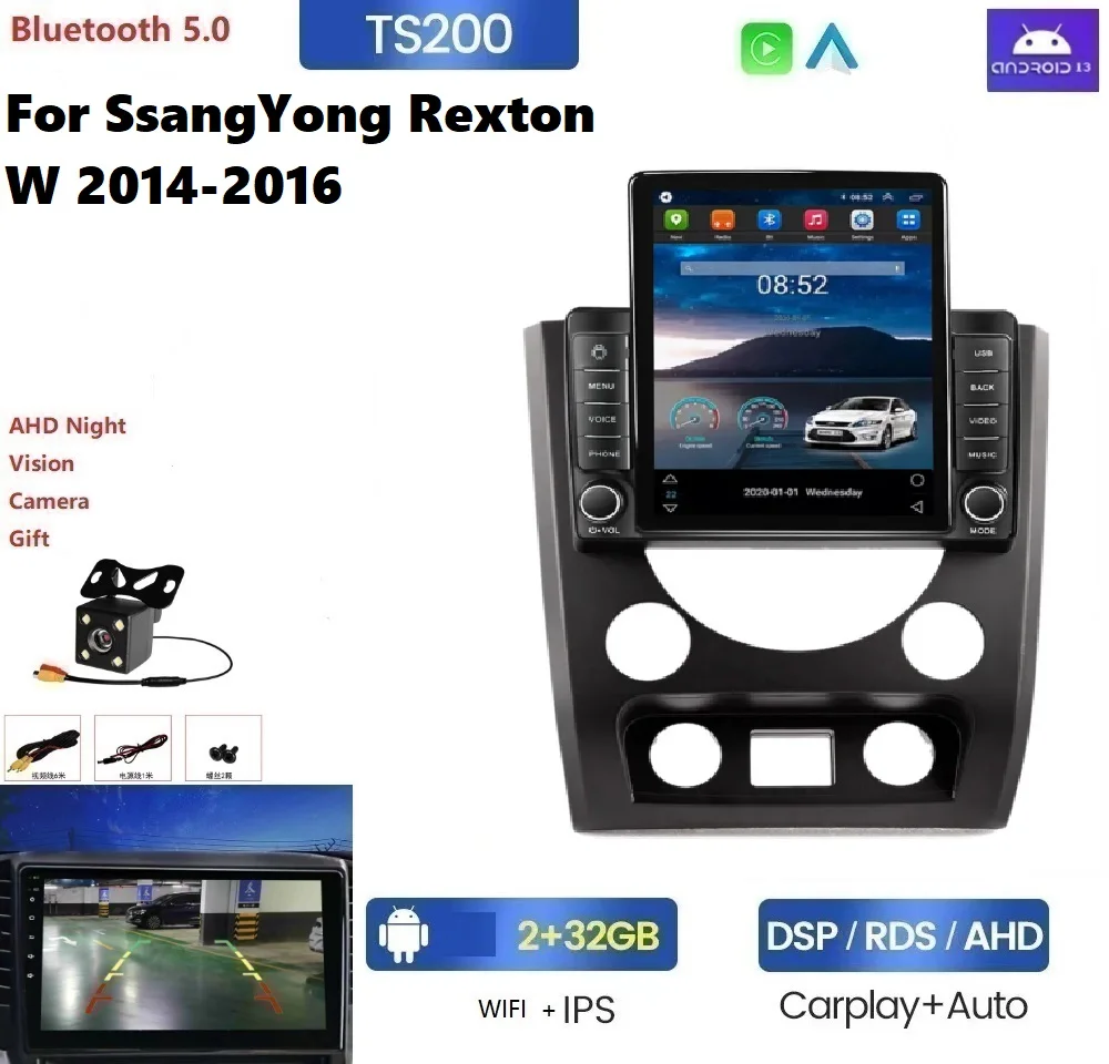 Android 4G LTE WIFI Car 9.5 inch 2Din DSP Dual Lens Radio Quad Core WIFI GPS Multimedia For SsangYong Rexton W 2014-2016 camera