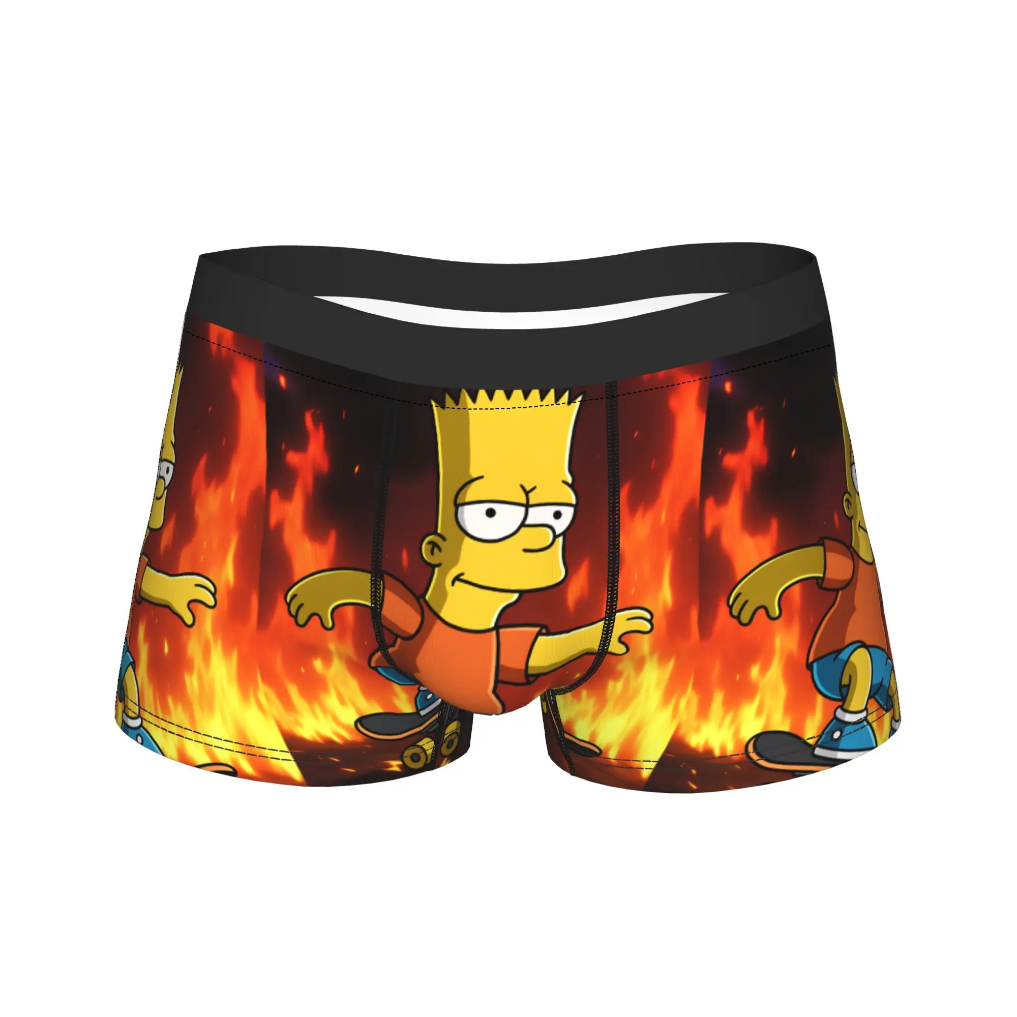 Bart S-Simpson Skateboarding Fire Background Underwear  Male Panties Custom DIY Funny Trunk Hot Sale Shorts Briefs Plus Size
