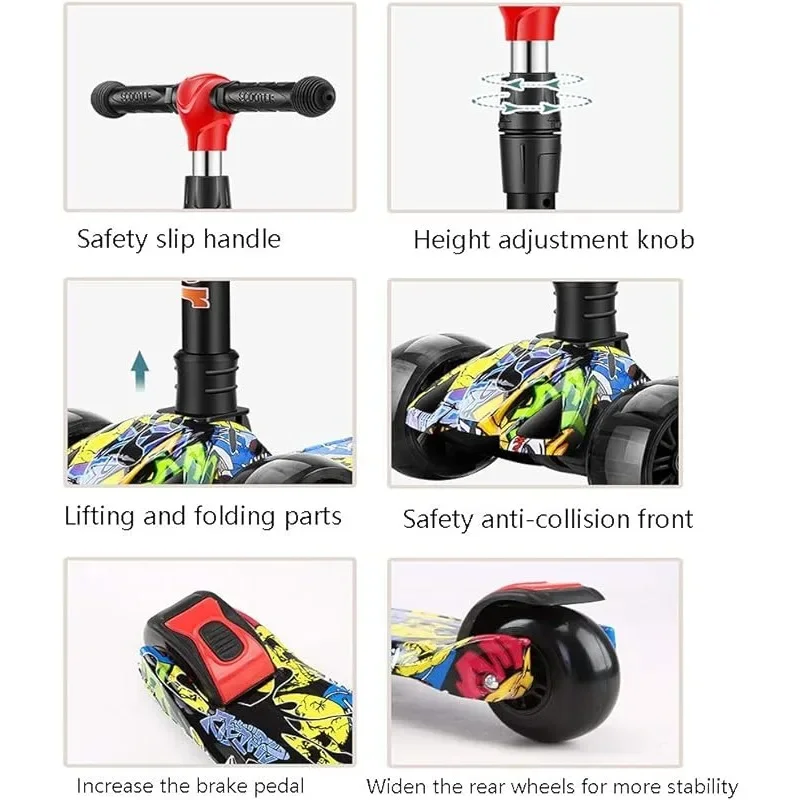 3 Wheeled Scooter with Wheel Lights for Kids 2-in-1 Sit/Stand Child Toddlers Toy Kick Scooters Flip-out Seat Adjustable Height