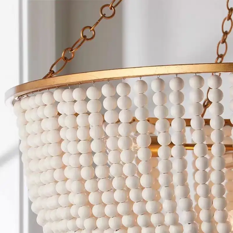 

Винтажная люстра в стиле лофт с деревянными бусинами и жемчугом, круглая, E14 LED, декоративный светильник для современной гостиной, отеля, кухни, подвесное освещение