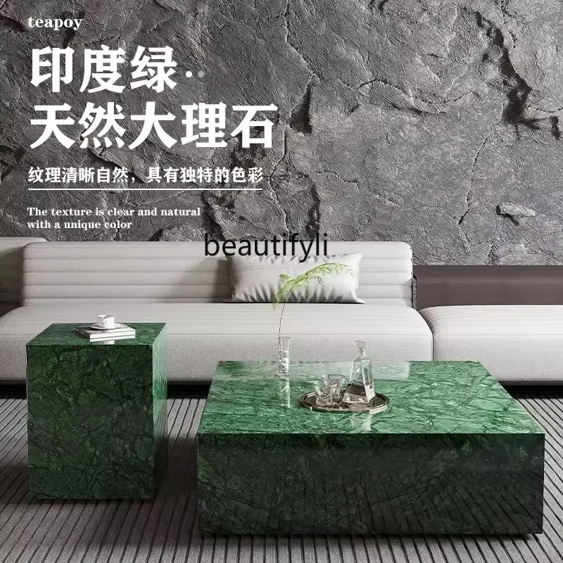 178Italian light luxury living room square imported natural Indian green marble coffee table2936