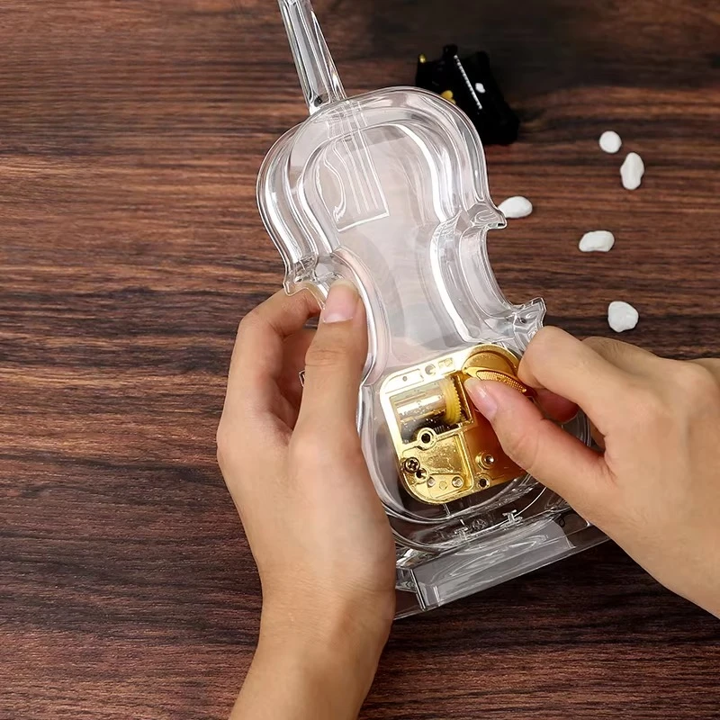 Transparent Violin Octave Box Creative Clockwork Music Box Birthday Lighting Desktop Ornament Gift