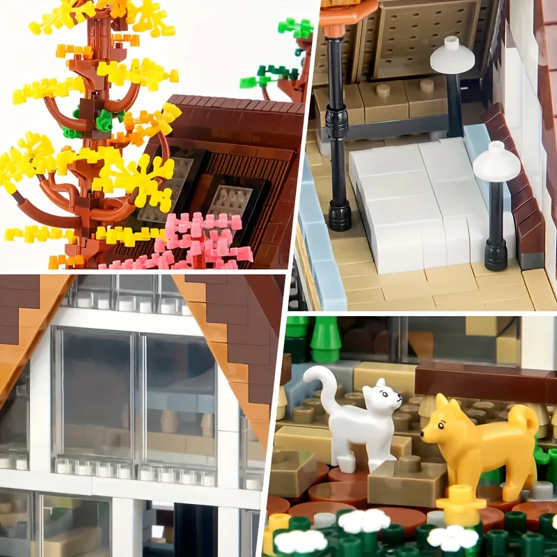 2688PCS Kreative Kabine Holz Haus Bausteine Street View Villa Landhaus Architektur Micro Ziegel Spielzeug Kind Für Geschenke
