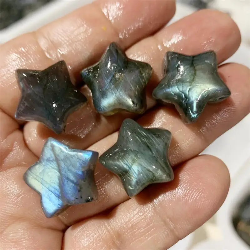 5PCS Natural Labradorite Star Carving Reiki Charm Pendants DIY Jewelry Making Necklaces Decorate 1PCS