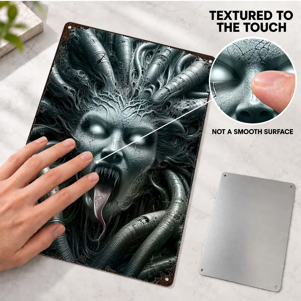Medusa Mythology Textured Metal Poster Bold Contemporary Illustration Home Office Wall Art Personalized Aluminum Sign Fan Gift