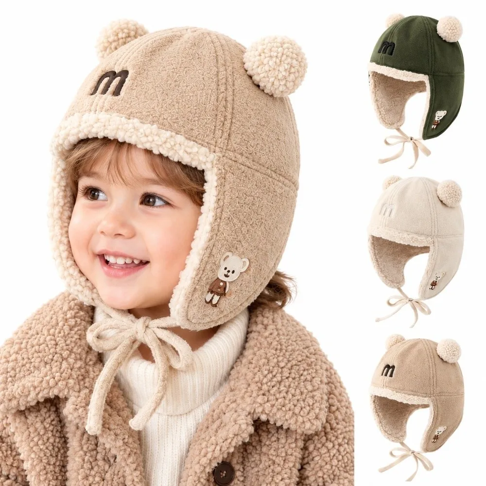 Cute Trapper Hat Letter Print Wind Proof Kids Hat Thick Warm With Earflap Winter Cap Daily Wear