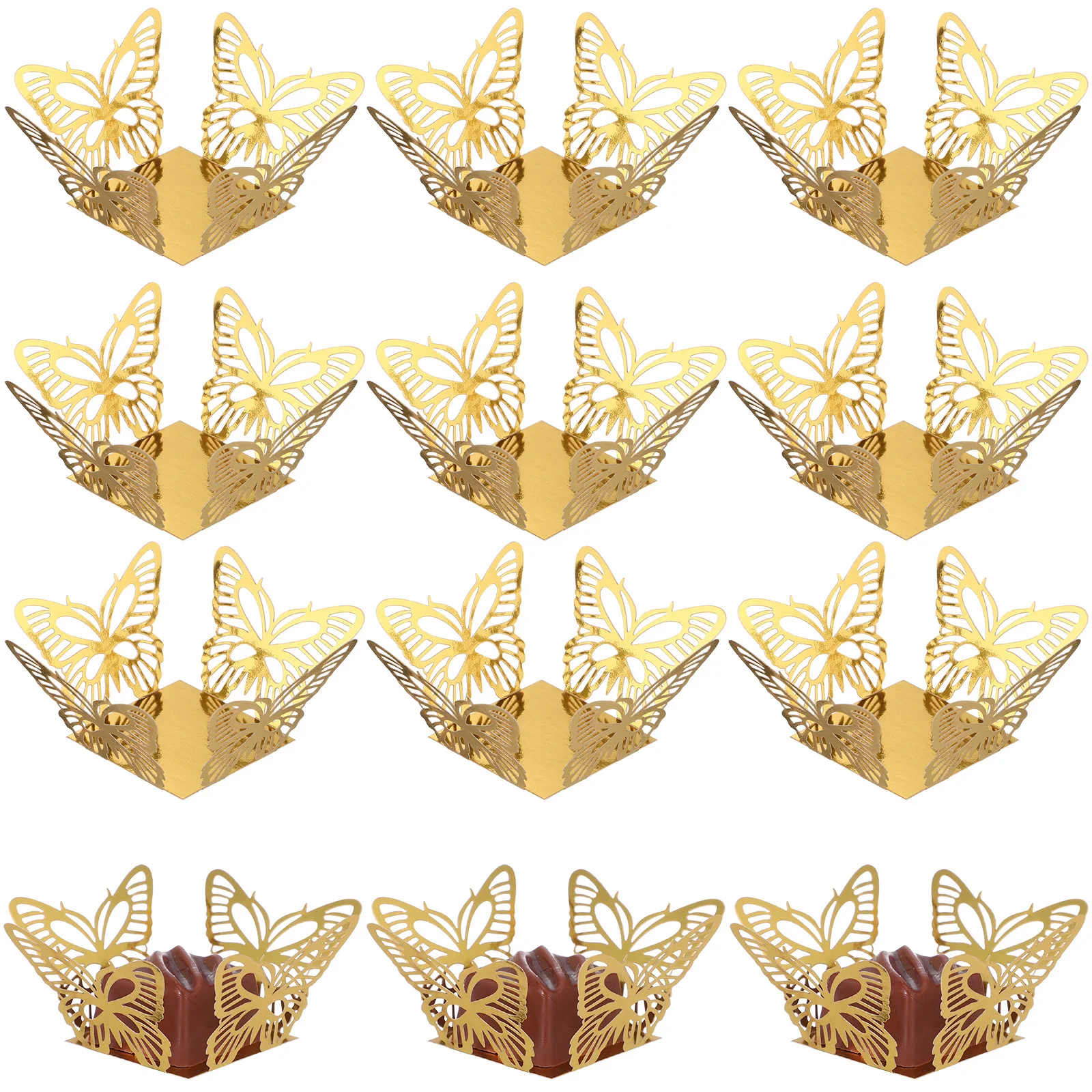 50 Pcs Butterfly Shape Truffle Wrappers Double Sided Gold Paper Mini Cupcake Liners Elegant Chocolate Candy Boxes for Parties