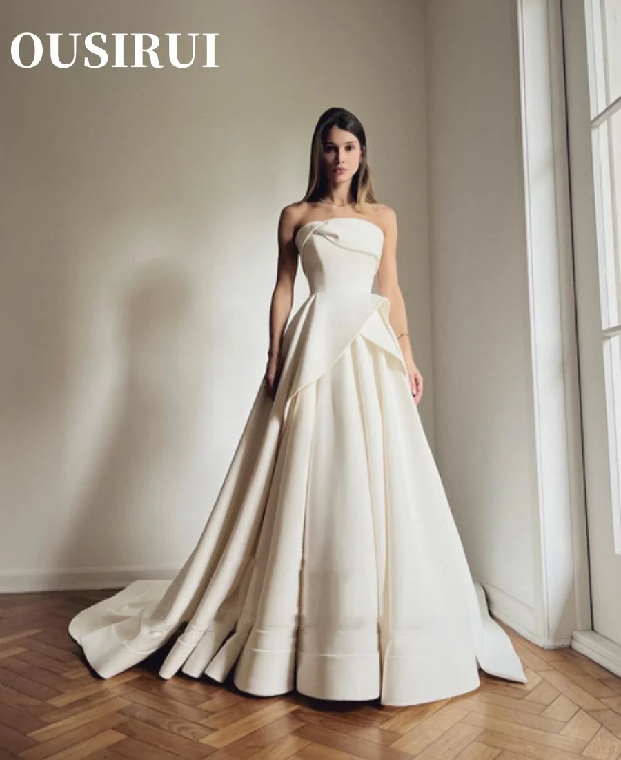 OUSIRUI Draped Strapless Formal Party Gowns Bridal Dress A Line Matte Satin Bride Dresses For Wedding vestidos de novia 2024