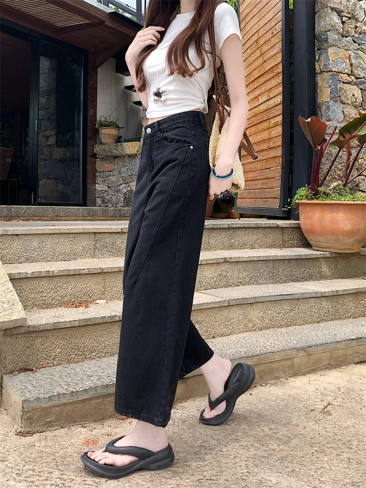 plus Size American Retro Wide Leg Jeans Women's High Waist Slim Straight Cut Denim Pants Autumn New Sle Comfortable Fit Jeans