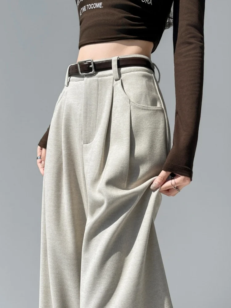 High Waist Straight Leg Narrow Version Oatmeal Apricot Wide Leg Pants Women's Spring Autumn 2026 New Small Size Suit Long Pants