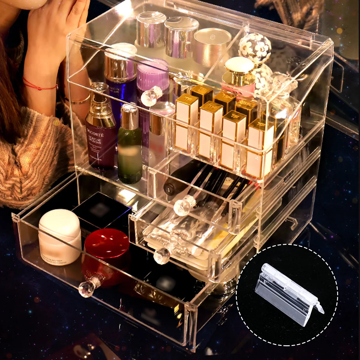 

10pcs Transparent Acrylic Lightweight Durable Home Office Use Small Cabinet For Wooden Wine Box Jewelry Gift Box Clear Hinge