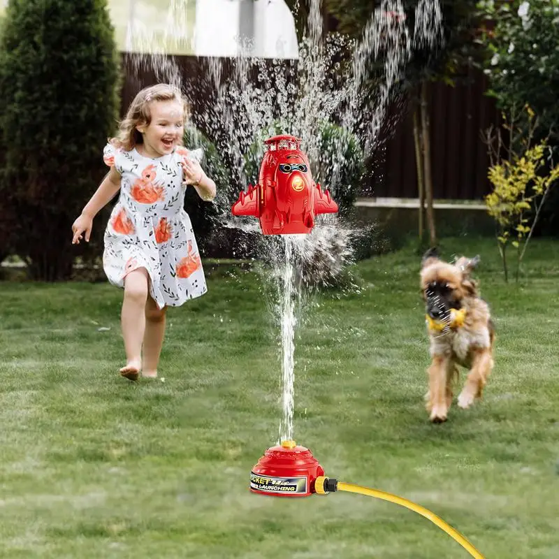 

Water Sprinkler For Kids Cute Rocket Shape 360 Rotating Sprinklers Outdoor Kids Water Toys Games For Backyard Lawn Park