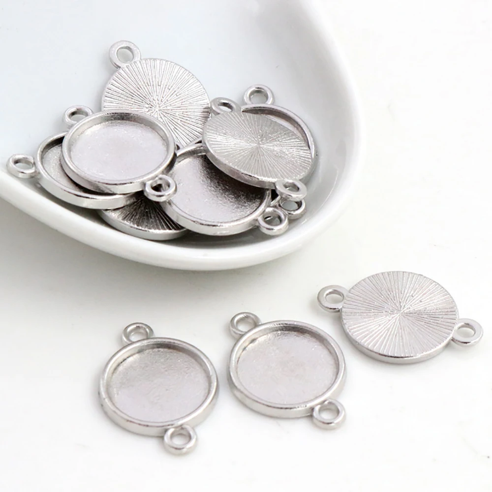 20pcs 12mm Inner Size Rhodium Color Plated Simple Style Cabochon Base Cameo Setting Charms Pendant 