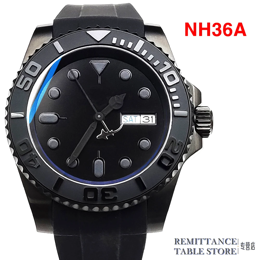 Black Men's Watch NH36 Movement Sapphire PVD Plated Stainless Steel Case Yachting Sports Leisure Diver's Mechanical Men's Watch