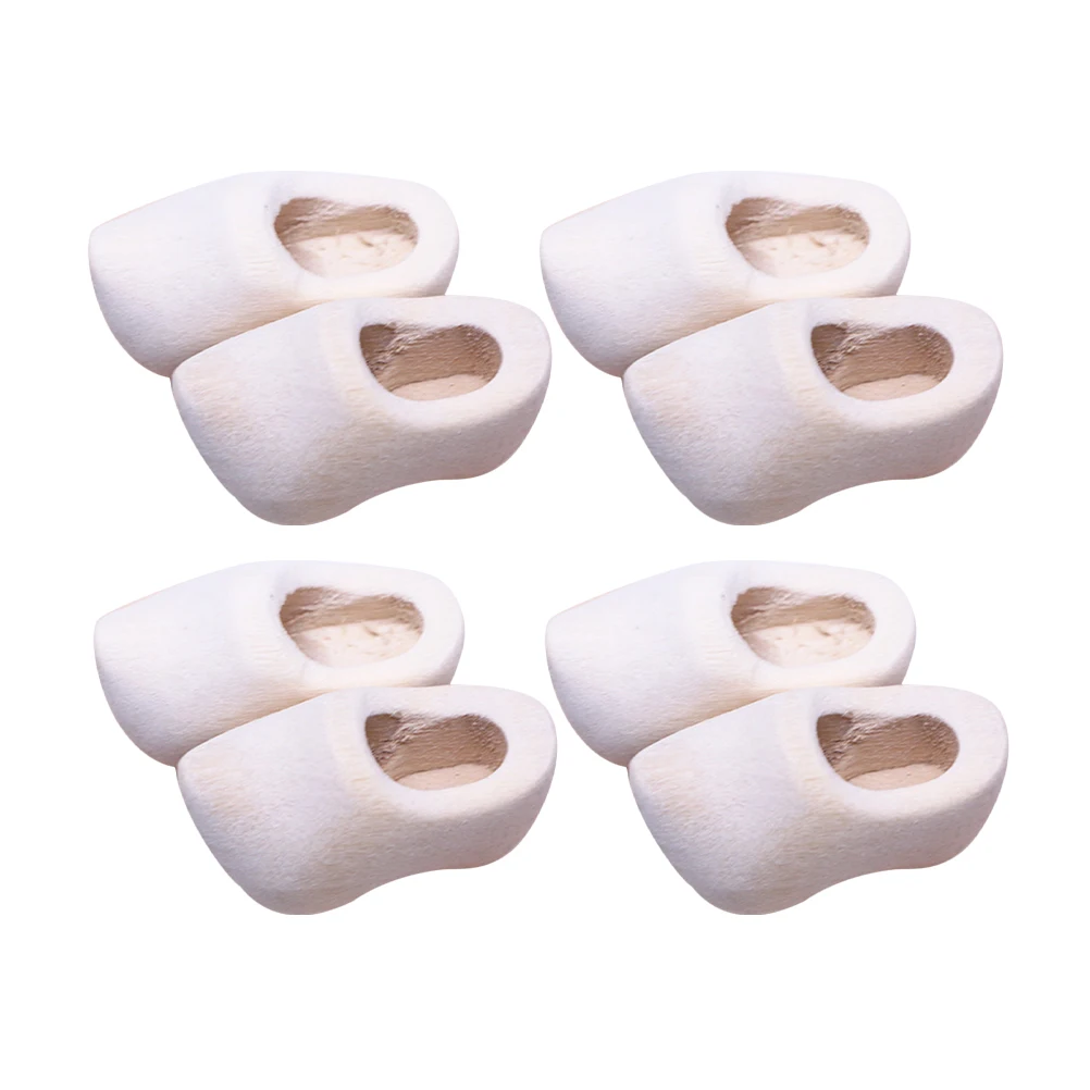 4 Pair of Miniature Handmade Wood Shoes Blank Mini Wooden Shoes for House Simulation Scene Collocation Model DIY Craft