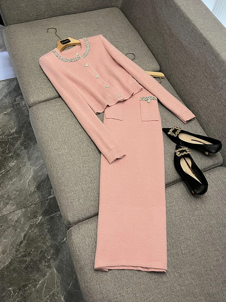 

Slimming ort Diamond Decorated Top And Skirt Set Faionable Ensemble Women's Busin Casual Sle Versatile Size Guide