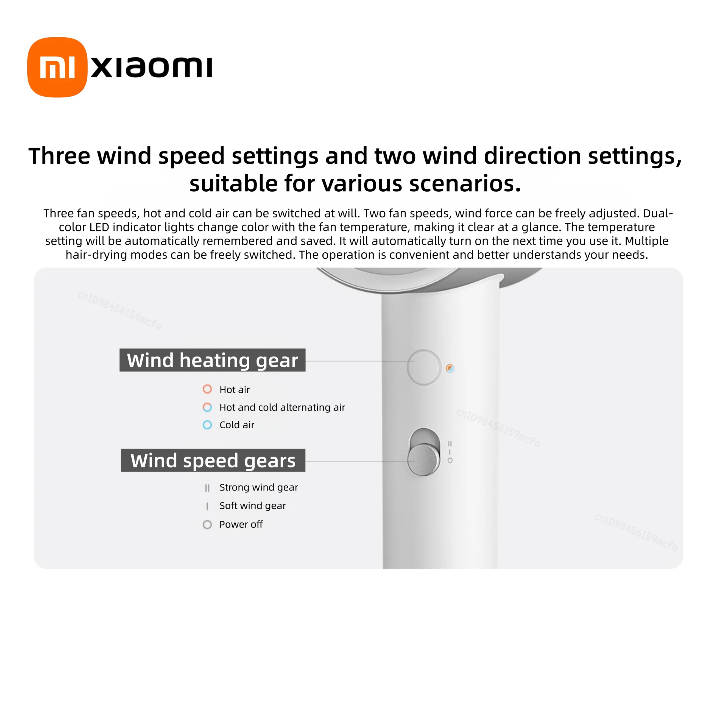 XIAOMI MIJIA H500 مجفف شعر أيوني مائي، مجفف شعر احترافي سلبي أيوني، 3 درجة حرارة و2 سرعات، إصدار CN 220 فولت مع محول #3