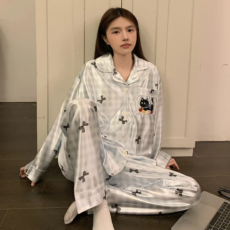 

Комплект шелковых пижам Pjs Setice: женский пижамный комплект, весенне-летняя пижама с цветочным принтом, кардиган, модная домашняя одежда