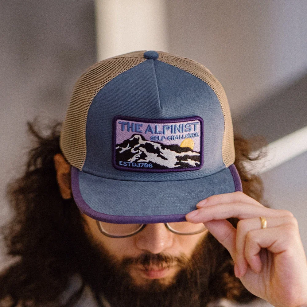 Maden Vintage Color-Block Baseball Cap Embroidered Mesh Hat Unisex Breathable Casual Snapback