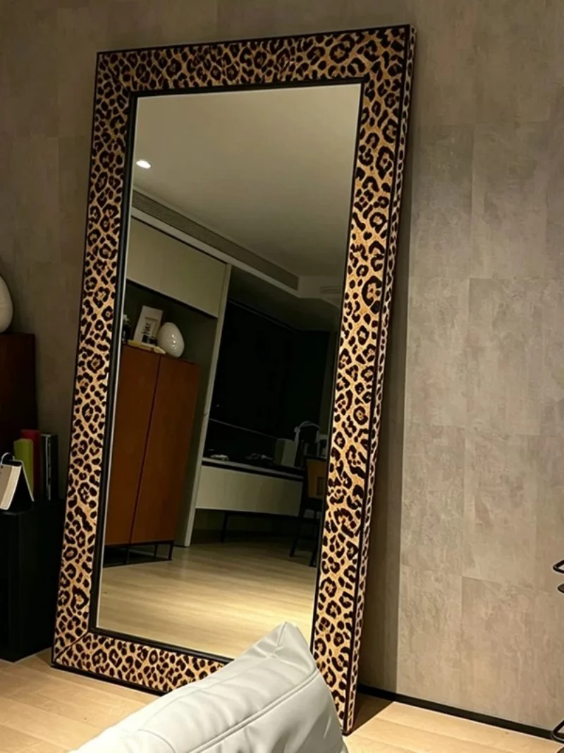Design patterned dots full-body mirror, home bedroom dress mirror,square leopard print floor mirror