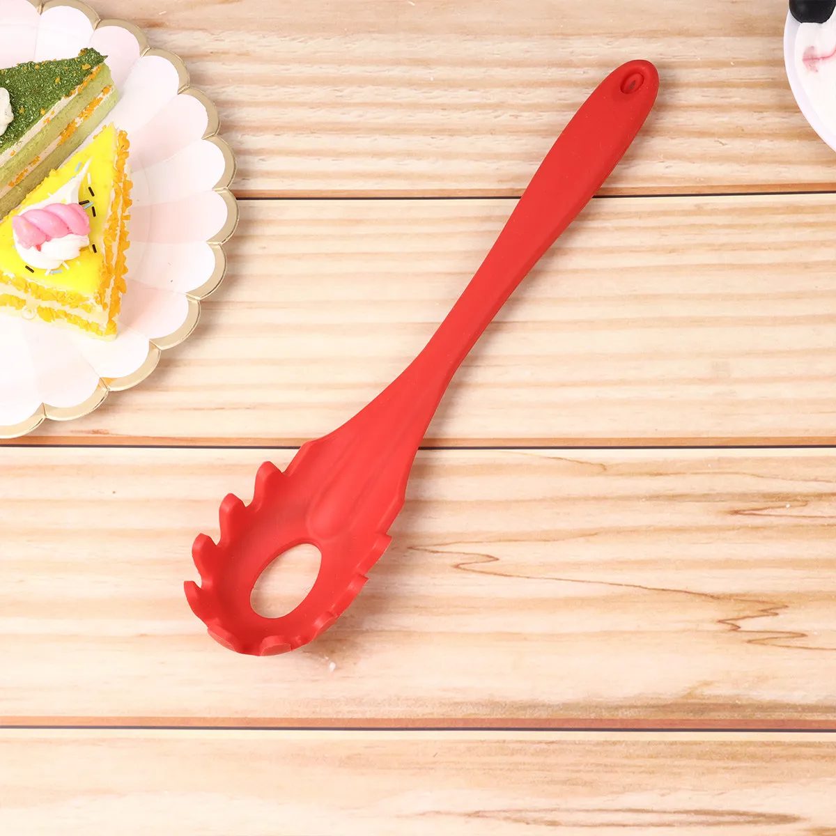 Food Grade Silicone Spaghetti Spoon with Hanging Hole – Red Kitchen Cooking Tool for Home, Catering & Picnics