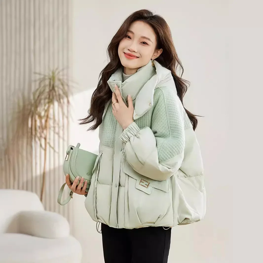 Casaco grosso solto de algodão feminino, jaqueta quente com capuz, curto, high-end, moda, inverno, 2024