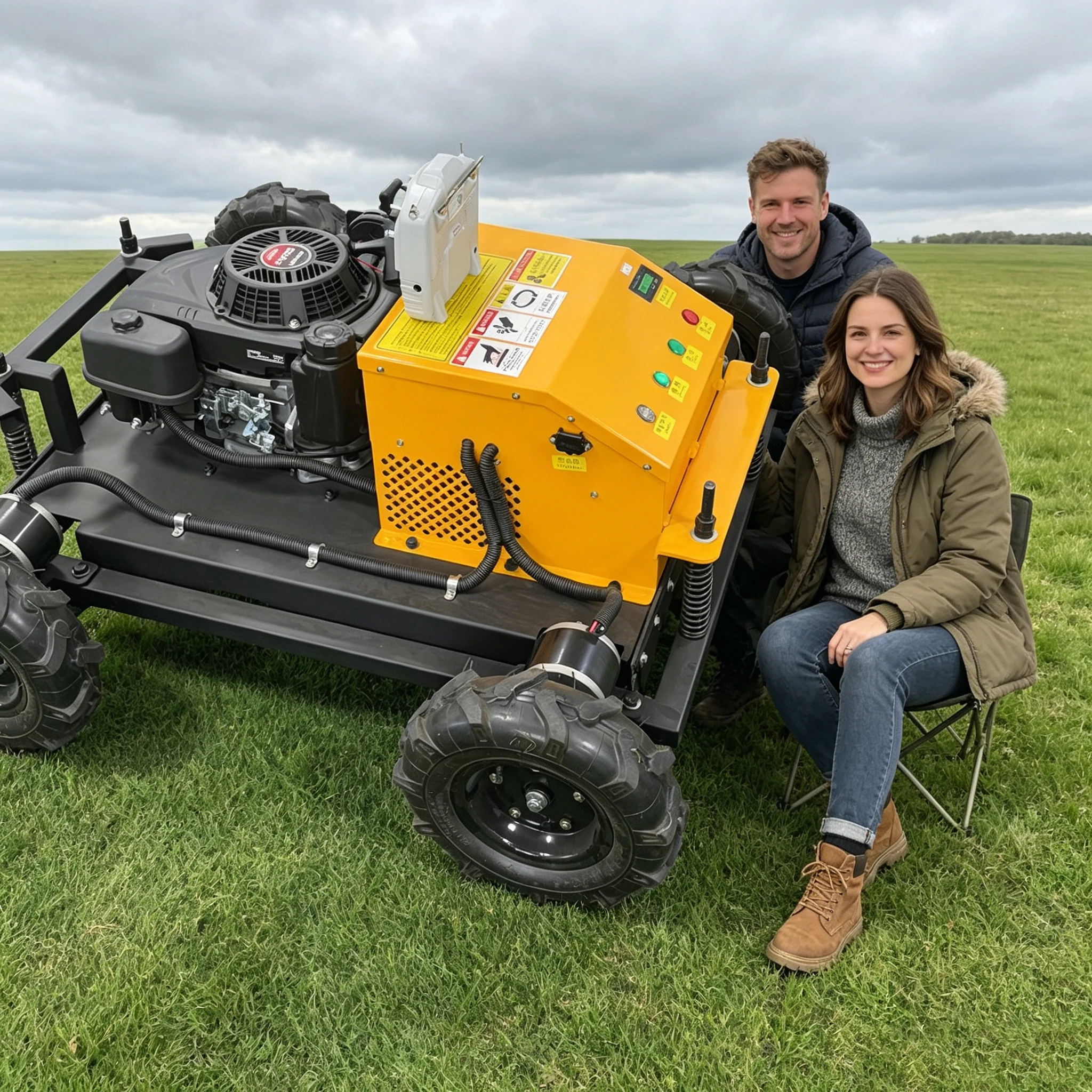 Customized remote-controlled wheeled lawn mower with a wheeled structure for fast and highly efficient travel