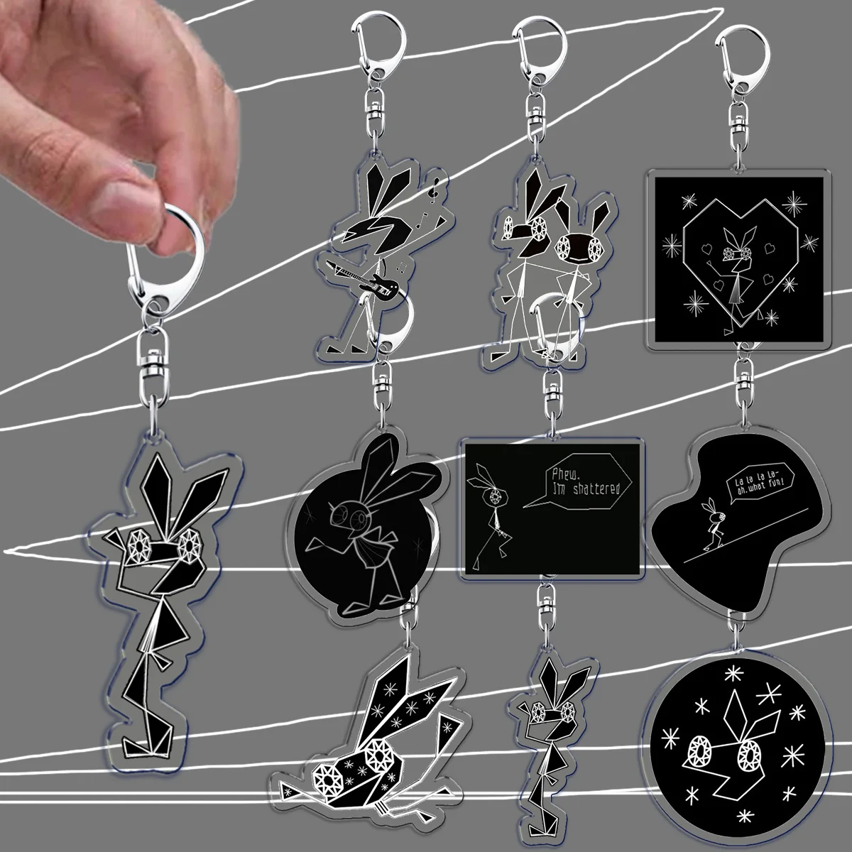 Game Vib Ribbon Keychain Accessories Bag Charms Black and White Simple Line Car Keyrings Jewelry Fans Freinds Gift