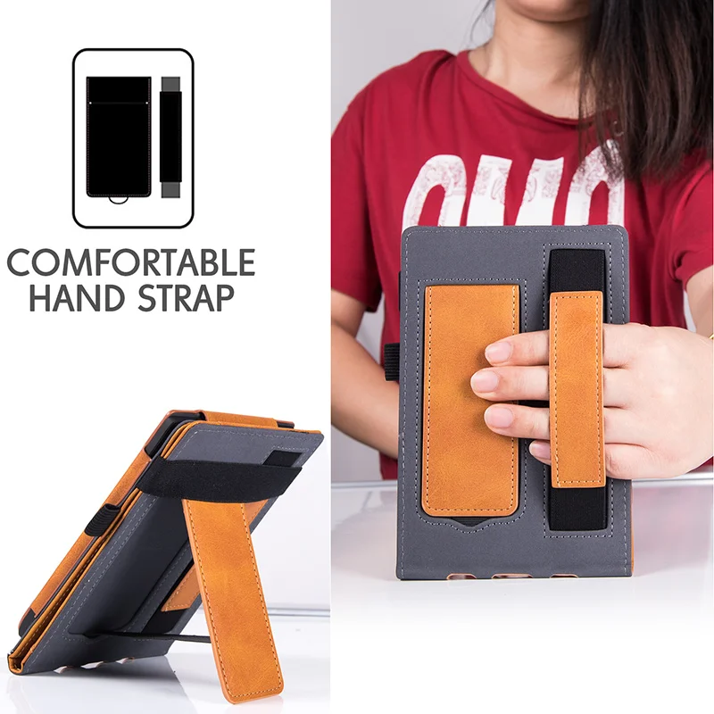 Stand Case for PocketBook 606,616,617,618,627,628,632 Plus,633 eReader - PU Leather Sleeve Cover with Hand Strap/Auto Sleep/Wake