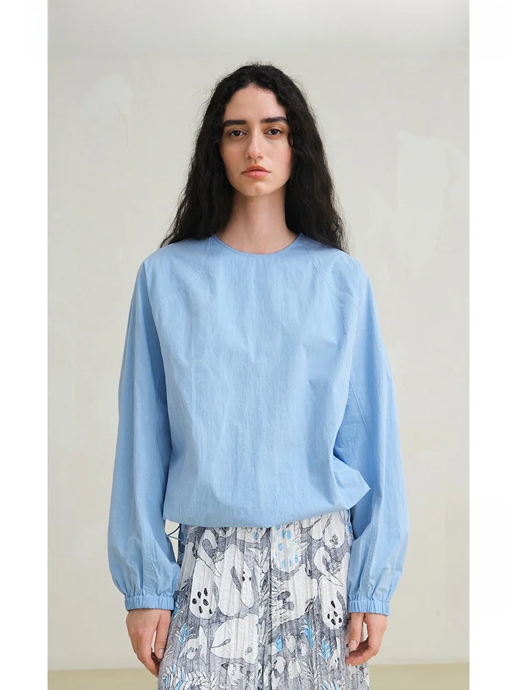 

Женская повседневная свободная рубашка из 100% хлопка Travel Original Color Woven, новая весенняя коллекция, дышащая, комфортная, с длинным рукавом, круглый вырез.