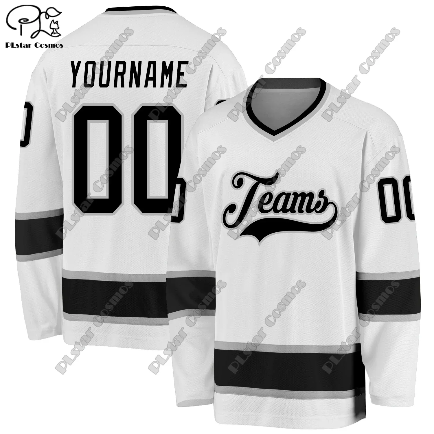 

New Fashion Hockey Jersey Custom White V Neck Long Sleeve 3D Printing Colorful Fonts Casual Sweatshirt Team Gift