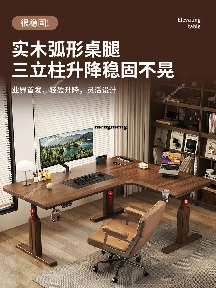 Y136 Solid wood corner lift home learning desk workbench electric lift e-sports computer desk
