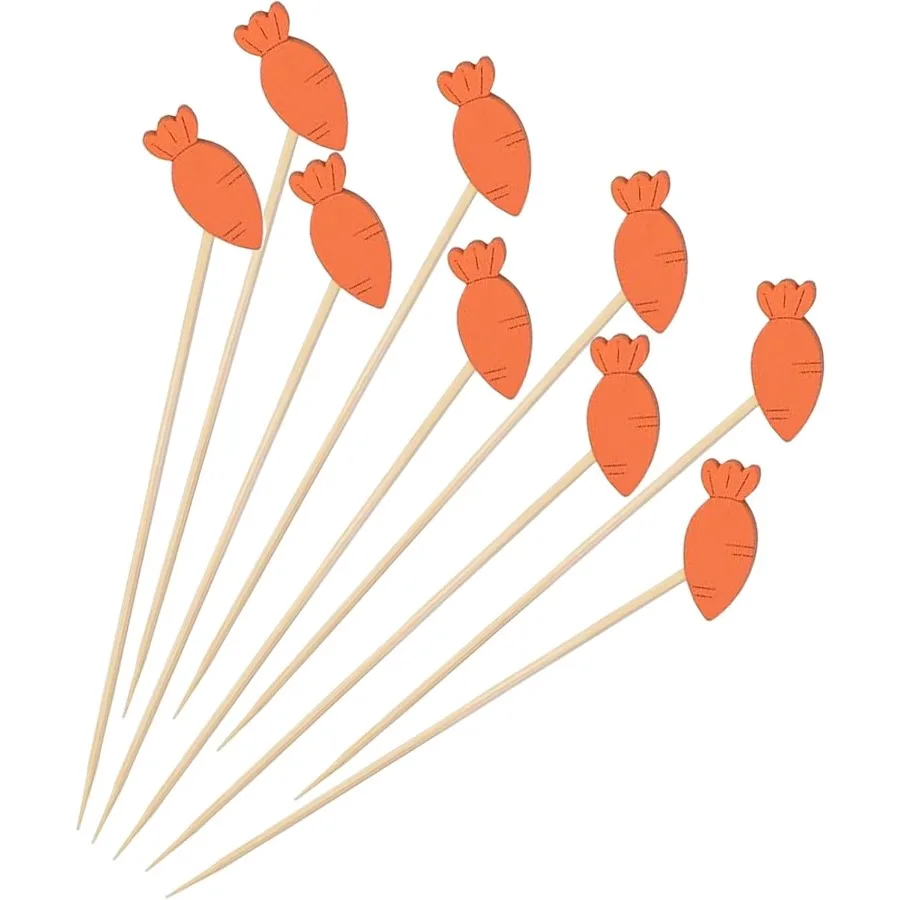 

100 Pcs Easter Carrot Toothpicks 4.72 Ih tural-Bamboo Cocktail Picks for Appetizers Party Toothpicks Club Sandwiches Drinks Bar